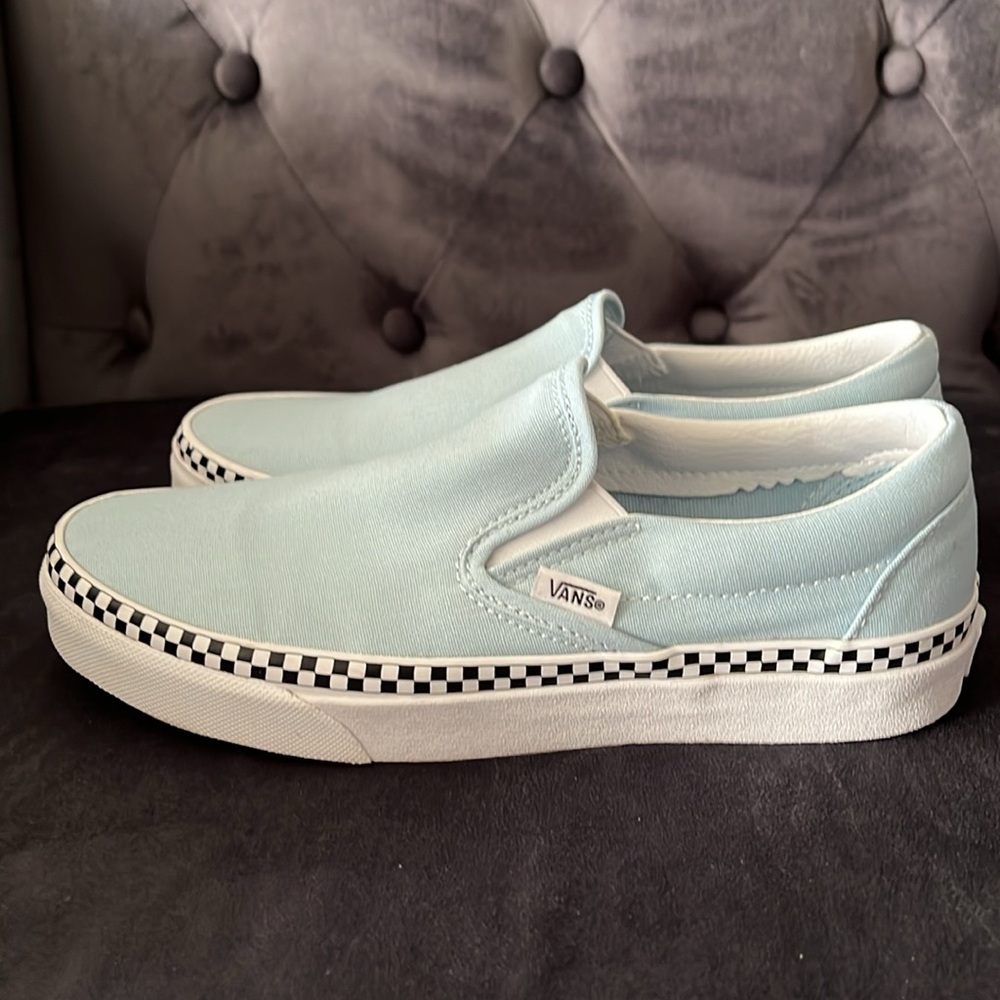 Vans Classic Slip-On 'Check Foxing'. Cool blue color. Women’s size 7.5 - Picture 6 of 12